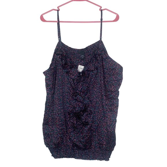 Lane Bryant Sleeveless Top Womens 26/28 Black Polka Dot Ruffle Smoked Hem Summer - Picture 2 of 12